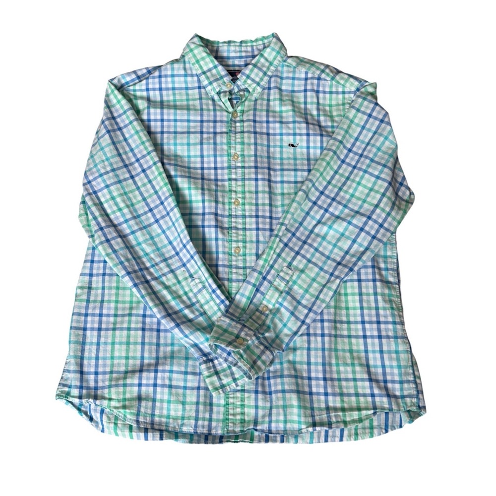 Vineyard Vines Long Sleeve Shirt‎ Mens XL Blue Green Plaid Cotton Button Down
